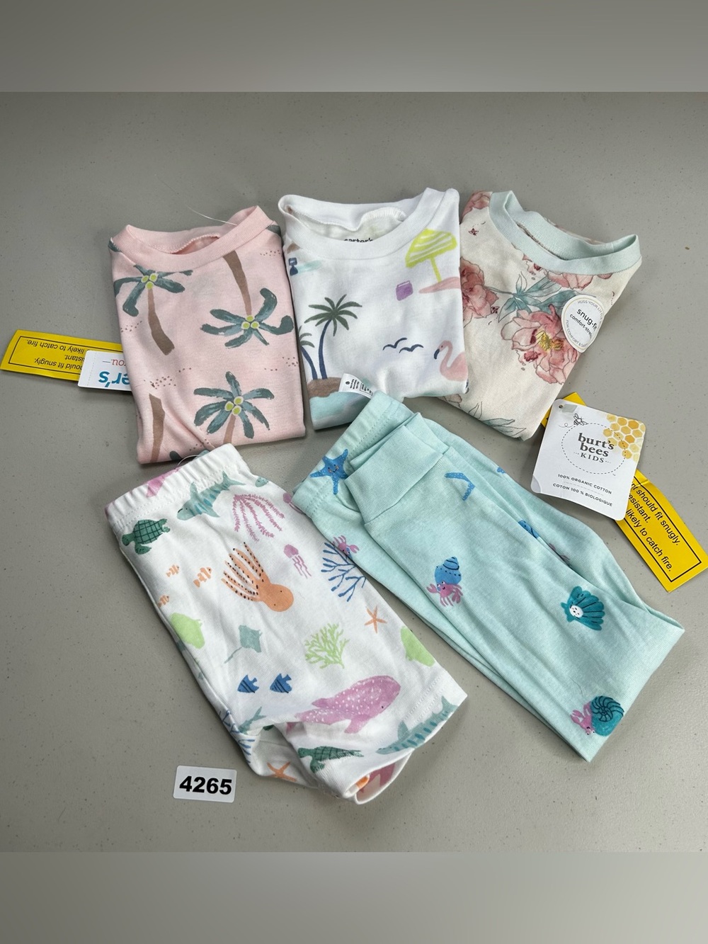 Carter’s Burt’s Bees Kids 2T 5pc Cotton Pajama Set Short Sleeve Floral Ocean